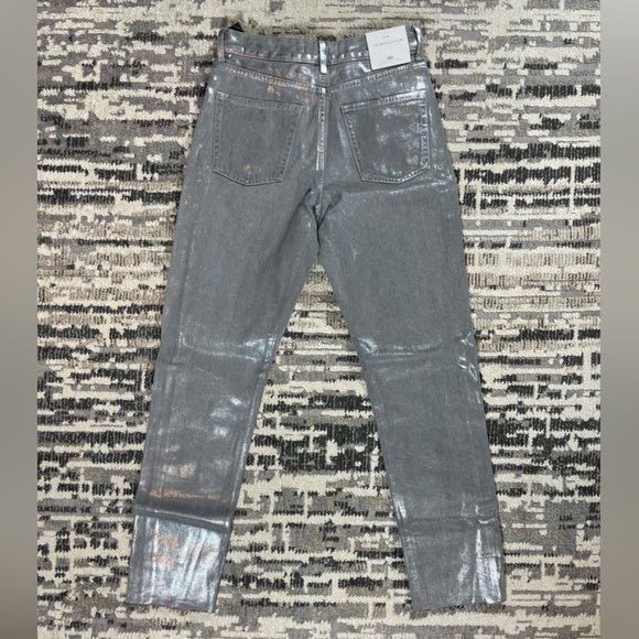 New Zara Midrise Metallic Sparkle Slim Straight Silver Grey Jeans - Picture 9 of 13